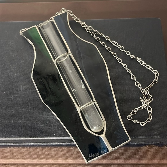 Handmade Signed & Dated Stained Glass Blue & Green Plant Propagation Station - Picture 3 of 6